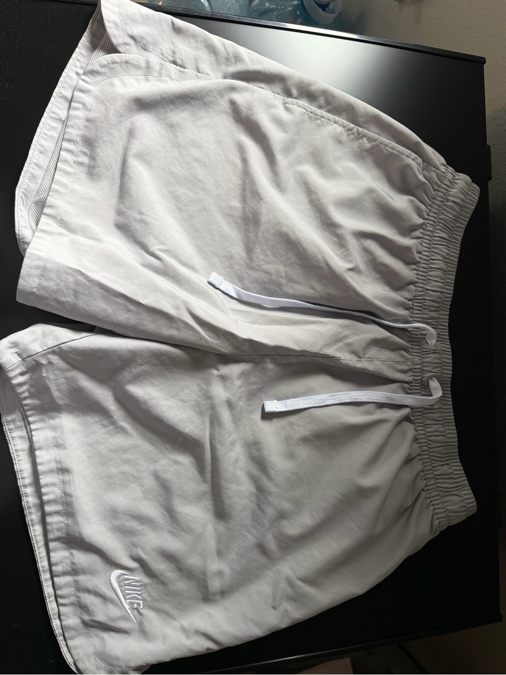 Nike Men's Light Beige Athletic Shorts with White Drawstring